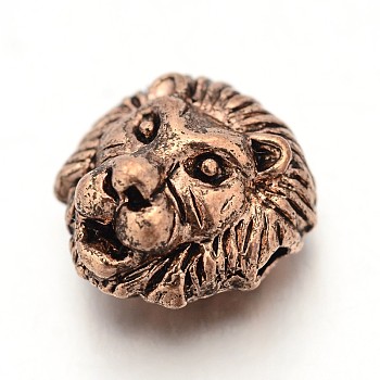 Tibetan Style Alloy Lion Head Beads, Antique Rose Gold, 12x13x9.5mm, Hole: 2mm