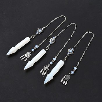 Synthetic Opalite Pointed Dowsing Pendulums, with Eco-Friendly Brass Findings, Platinum, Cadmium Free & Lead Free, Bullet, 31.35cm