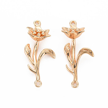 Brass Birth Flower Connector Charms, Nickel Free, Real 18K Gold Plated, March Daffodil, 24x11.5x7.5mm, Hole: 1mm