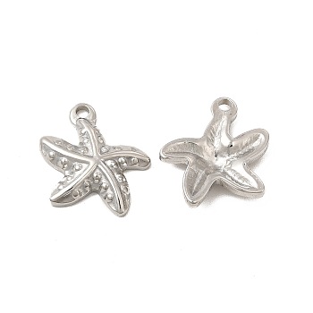 304 Stainless Steel Pendants, Starfish Charm, Stainless Steel Color, 19.5x18x3.5mm, Hole: 1.8mm
