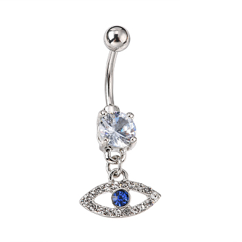 Evil Eye Drop Belly Button Rings for Women, 316 Surgical Stainless Steel Rhinestone Navel Rings, Belly Piercing Jewelry, Light Sapphire, Stainless Steel Color, 36mm, Bar Length: 1/2"(12mm), Bar: 12 Gauge(2mm)