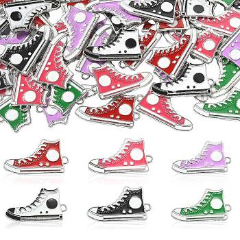 Alloy Enamel Pendants, Lead Free and Cadmium Free, High Shoes, Platinum Metal Color, Mixed Color, 30x17x2mm, Hole: 1.5mm