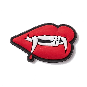 Halloween Theme PVC Cabochons, Mouth, Red, 18x30x3.5mm