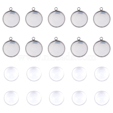 Flat Round Stainless Steel+Glass Pendant Making