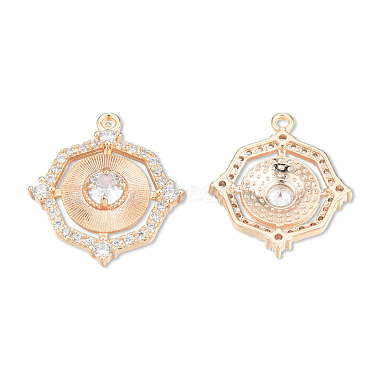 Real 18K Gold Plated Clear Octagon Brass+Cubic Zirconia Pendants