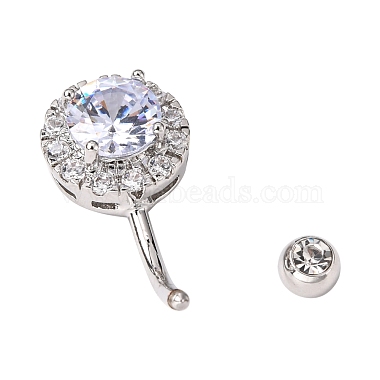 Piercing Jewelry Platinum Plated Brass Round Cubic Zirconia Navel Ring Navel Ring Belly Rings(AJEW-EE0001-104A)-3