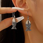Fish Alloy Dangle Earrings, Antique Silver, 40x13.5mm(EJEW-C167-01AS)