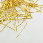 Jewelry Findings, Cadmium Free & Lead Free, Iron Flat Head Pins, Golden, 35x0.75~0.8mm, 20 Gauge, about 6600pcs/1000g, Head: 2mm(J079W013)