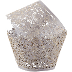 50Pcs Paper Baking Cups, Hollow Out Flower Cupcake Liner, Bakeware Accessories, Silver, 80x55mm(HULI-CN0001-01A)