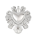 Valentine's Day 304 Stainless Steel Pendants, Hammered Sunburst Heart Charms, Stainless Steel Color, 46.5x42x5mm, Hole: 1.6mm(SA-B006-01P-A)