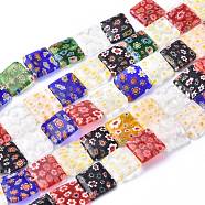Square Handmade Millefiori Glass Beads, Mixed Color, 16x16x4mm, Hole: 1mm, about 24pcs/strand, 14.9 inch(LK-R004-46)