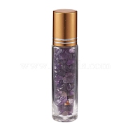 Glass Roller Ball Bottles, Essential Oil Refillable Bottle, with Amethyst Chip Beads, for Personal Care, 85x20mm, Beads: 3x11~3x7mm, Capacity: 10ml(AJEW-P073-A14)