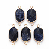 Natural Sodalite Link Connectors, with Golden Plated Brass Edge and Loop, Faceted, Oval, 29x13x6~7mm, Hole: 2mm(G-S359-299D)