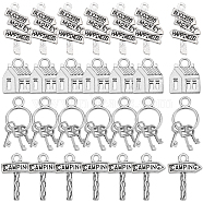 64Pcs 4 Styles Alloy Pendants, Guideboard & House & Ring with Key Charm, Antique Silver, 16.5~26x14~23x2~2.5mm, Hole: 1.5~3.2mm, 16pcs/style(FIND-SC0007-22)