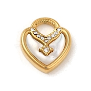 Ion Plating(IP) 304 Stainless Steel Pendants, with Rhinestone and Shell, Heart Charm, Golden, 16x14x3mm, Hole: 4x5mm(STAS-C103-13G)