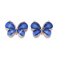 Alloy Pendants, with Resin, Faceted, Butterfly, Light Gold, Royal Blue, 21~22x28~29x4.5mm, Hole: 2.5mm.(PALLOY-I198-C09)