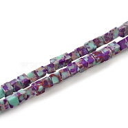 Synthesis Imperial Jasper Beads Strands, Dyed, Cube, Purple, 2~2.5x2.5~3.5x2.5~3mm, Hole: 0.4mm, about 157~165pcs/strand, 14.96~15.75''(38~40cm)(G-B064-A39)