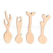 Unfinished Wood Blank Spoon, Carving Spoons, for Wood Craft Supplies, Whale Tail Shape & Antler & Cat & Deer, Moccasin, 142~171.5x40~47x20mm, 4pcs/set(DIY-E026-11)