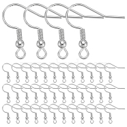 100Pcs 304 Stainless Steel Earring Hooks, French Hooks with Coil and Ball, 925 Sterling Silver Plated, 21 Gauge, 20x20x3mm, Hole: 2mm, Pin: 0.7mm(STAS-SC0006-40)