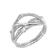 SHEGRACE Adjustable Rhodium Plated 925 Sterling Silver Branch Rings, Hammered, Platinum, US Size 6(16.5mm)(JR833A)