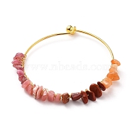 Natural Mixed Stone Chips Beads Bangles, with Golden Copper Wire, 3/8 inch(1cm), Inner Diameter: 2-1/2 inch(6.2cm)(BJEW-JB05651-02)