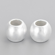 Alloy European Beads, Large Hole Beads, Matte Style, Barrel, Cadmium Free & Lead Free, 925 Sterling Silver Plated, 9x8mm, Hole: 4.5mm(PALLOY-Q357-97MS-RS)