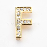 Brass Micro Pave Cubic Zirconia Slide Charms, Long-Lasting Plated, Cadmium Free & Nickel Free & Lead Free, Letter, Real 18K Gold Plated, Clear, Letter.F, 13x6.5x4mm, Hole: 1.5x10mm(ZIRC-G147-36G-F-NR)