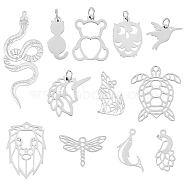 24Pcs 12 Style 201 Stainless Steel Big Pendants and Filigree Joiners Links, 304 Stainless Steel Charms, Laser Cut, Stainless Steel Color, 13~64.5x8~25x1mm, Hole: 1.4~3mm, 2pcs/style(STAS-DC0003-01)