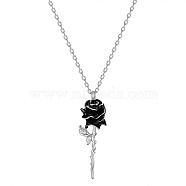 SHEGRACE Rose Rhodium Plated 925 Sterling Silver Pendant Necklaces, with Epoxy Resin and Cable Chains, Platinum, Black, 17.32inch(44cm)(JN994D)