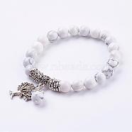 Natural Howlite Stretch Bracelets, with Tibetan Style Pendants,  2 inch(51mm)(BJEW-F262-A06)