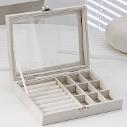 Rectangle Velvet Jewelry Organizer Boxes, Clear Visible Window Case for Rings, Earrings, Necklaces, Ghost White, 20x15x5cm(PW-WG75798-01)
