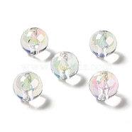 UV Plating Rainbow Iridescent Acrylic Beads, Round, Clear, 15~15.5x15.5~16mm, Hole: 2.7mm(TACR-D010-01G)