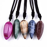 Natural Mixed Gemstone Pendant Necklaces, with Random Color Polyester Cords, Bullet, 26~29.9 inch(66~76cm)(NJEW-S421-035)