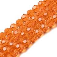 Transparent Glass Beads, Faceted(32 Facets), Round, Dark Orange, 10mm, Hole: 1.8mm, about 66~68pcs/strand, 24.02~24.13 inch(61~61.3cm)(EGLA-A035-T10mm-D05)