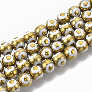 Electroplate Glass Beads Strands, Round with Evil Eye Pattern, Gold, 8x7.5mm, Hole: 1.2mm, about 40pcs/strand, 12.2 inch(X-EGLA-T012-02E-8MM)