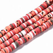 Handmade Polymer Clay Beads Strands, for DIY Jewelry Crafts Supplies, Heishi Beads, Disc/Flat Round, Salmon, 6x0.5~1mm, Hole: 1.8mm, about 320~447pcs/strand, 15.75 inch~16.14 inch(40~41cm)(CLAY-N008-010-H72)