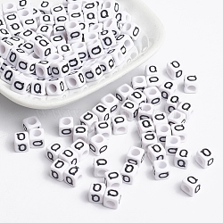White Cube Letter Acrylic Beads, Horizontal Hole, Letter Q, Size: about 6mm wide, 6mm long, 6mm high, hole: about 3.2mm, about 300pcs/50g(X-PL37C9308-Q)