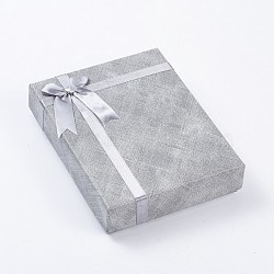 Cardboard Jewelry Set Boxes, with Sponge Pad Inside, Rectangle, Silver, 16x12.5x3.6cm(CBOX-G016-A03)