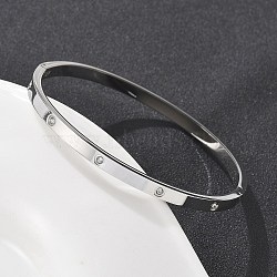 304 Stainless Steel Rhinestone Bangles for Women, Stainless Steel Color, Inner Diameter: 2x2-3/8 inch(5.1x60cm)(BJEW-Z092-05P)