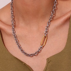 Stainless Steel Oval Cable Chain Necklaces for Women, Golden & Stainless Steel Color, 15.75 inch(40cm)(WGF1402-01)
