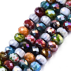 Faceted Handmade Millefiori Glass Beads Strands, AB Color Plated, Abacus, Mixed Color, 8x5.5~6.5mm, Hole: 1.2mm, about 72~73pcs/strand, 16.65 inch~16.85 inch(42.3cm~42.8cm)(X-LK-T001-09)