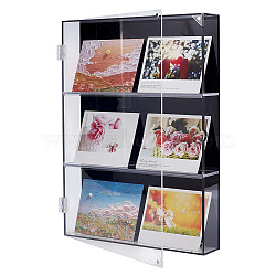 3-Tier Rectangle Wall Mounted Acrylic Baseball Card Display Cases with Magnetic Lid, Black, 350x260x50mm, Inner Diameter: 251x105mm(ODIS-WH0331-19B)