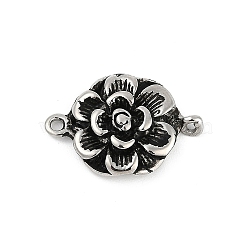 304 Stainless Steel Flower Connector Charms, Antique Silver, 15x22x3.5mm, Hole: 1.6mm(STAS-F310-25AS)