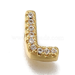 Rack Plating Brass Micro Pave Clear Cubic Zirconia Beads, Long-Lasting Plated, Cadmium Free & Lead Free, Real 18K Gold Plated, Letter L, 9x6x3mm, Hole: 0.8mm(KK-G500-30G-L)