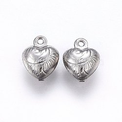 304 Stainless Steel Charms, Puffed Heart, Stainless Steel Color, 9x7x4mm, Hole: 0.8mm(STAS-E438-18P)