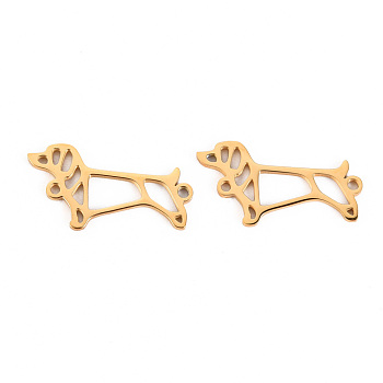 Hollow 304 Stainless Steel Links Connectors, Laser Cut, Dog, Real 14K Gold Plated, 11x21x1mm, Hole: 1mm