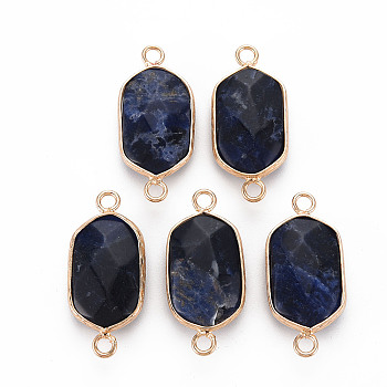 Natural Sodalite Link Connectors, with Golden Plated Brass Edge and Loop, Faceted, Oval, 29x13x6~7mm, Hole: 2mm