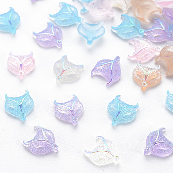 Transparent Resin Cabochons, AB Color Plated, with Glitter Powder, Owl, Mixed Color, 9x8x2.5mm
