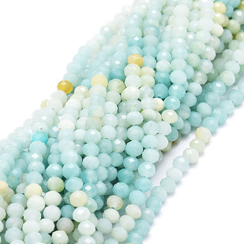 Natural Amazonite Beads Strands, Faceted, Rondelle, 4.5~5x3~3.5mm, Hole: 0.8mm, about 106pcs/strand, 15.43''(39.2cm)