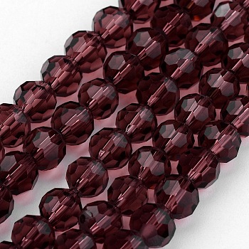 Transparent Glass Bead Strands, Imitate Austrian Crystal, Faceted(32 Facets), Round, Purple, 10mm, Hole: 1mm, about 65~68pcs/strand, 58~62cm